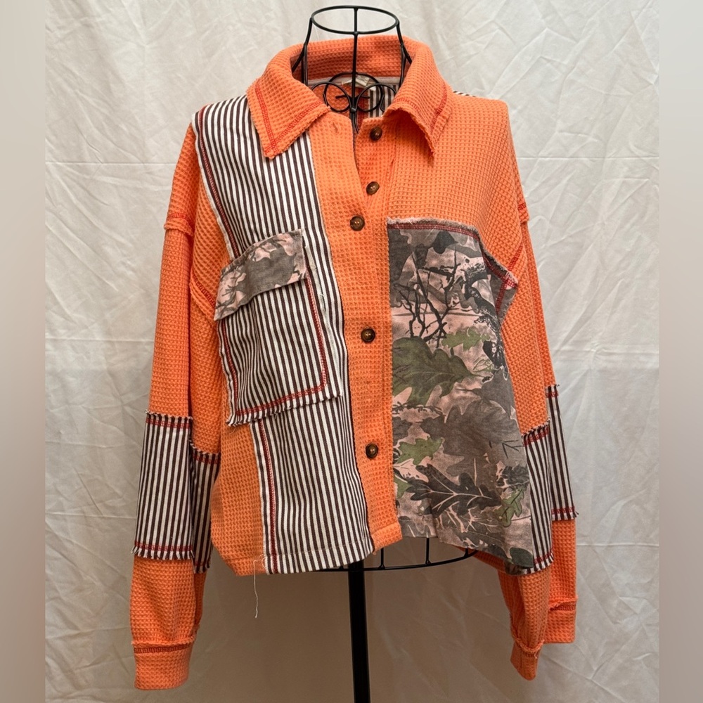 273 - Pol Orange Camo Patchwork Shacket - image 1